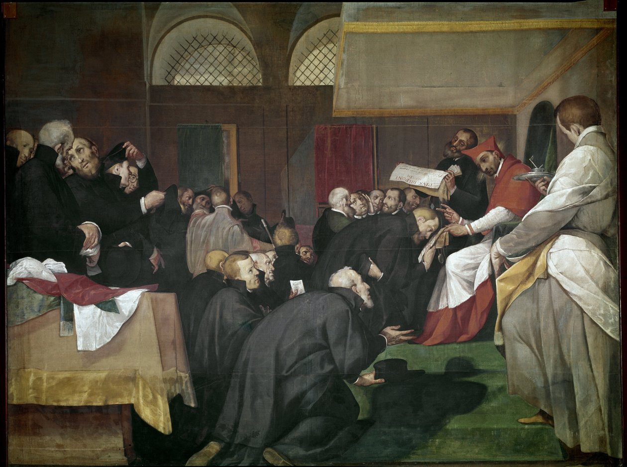 Quadroni de San Carlo: episode of the life of Saint Charles Borromee (1538-1584): the saint founded the College of Jesuites, Barnabites and Theatins (Quadroni of St Charles: life and miracles of St Charles Borromeo: st Charles founding Jesuit, theatines an بواسطة جيوفاني باتيستا كريسبي
