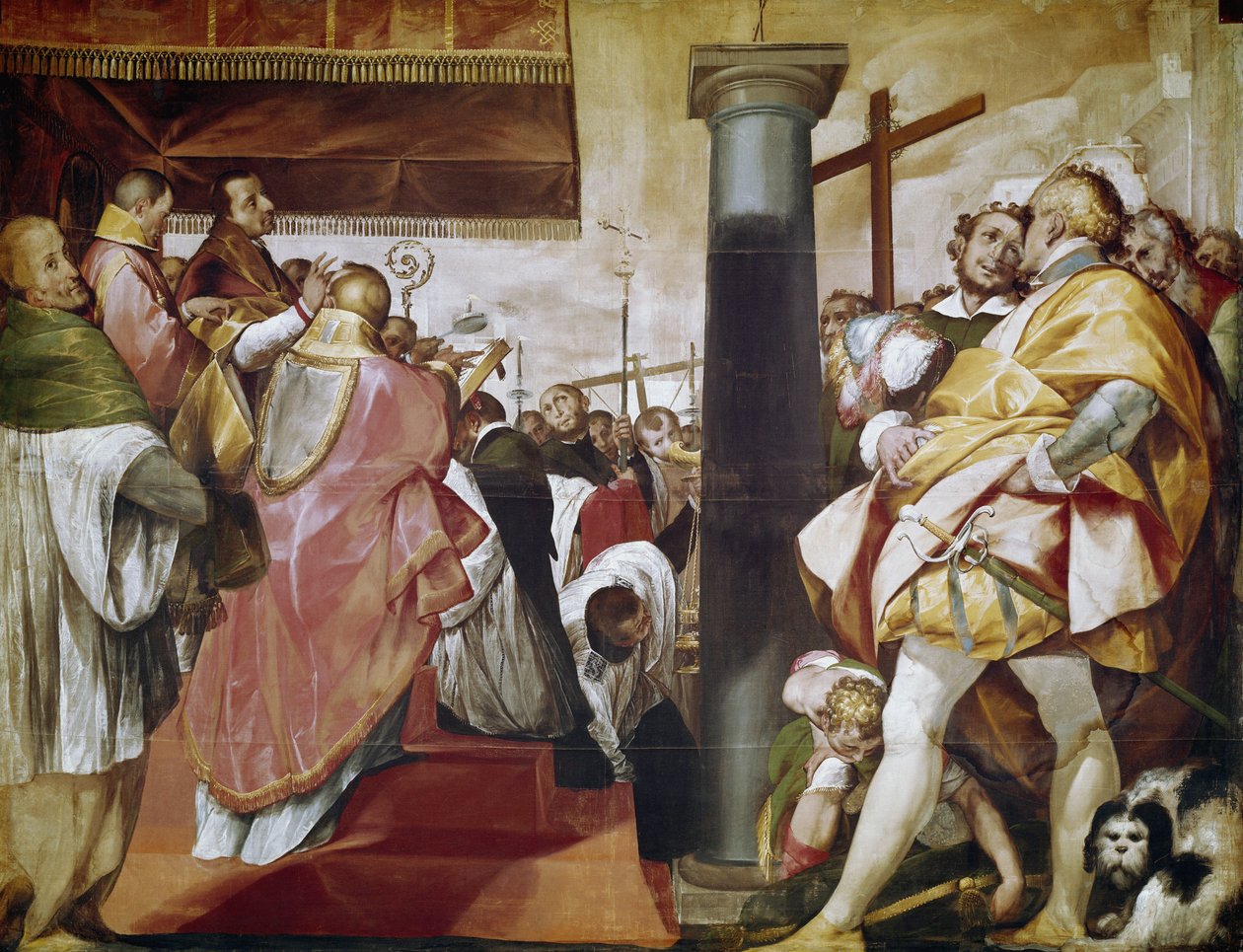 Quadroni de San Carlo: حلقة من حياة Saint Charles Borromee (1538-1584): إقامة الصليب في ميلانو (Quadroni of St Charles: حياة ومعجزات القديس تشارلز بوروميو: إقامة صليب في ميلانو) لوحة رسمها سيرانو (جيوفان) باتيستا كريسبي) (156 بواسطة جيوفاني باتيستا كريسبي