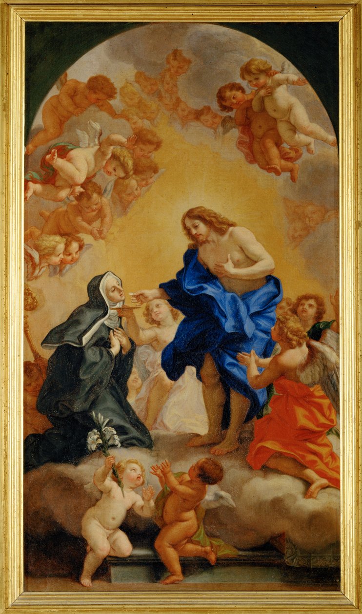 Une bienheureuse abesse recevant la communion des mains des mains du Christ - راهبة تتلقى القربان من يدي المسيح ... بواسطة جيوفاني باتيستا (1639-1709) جولي
