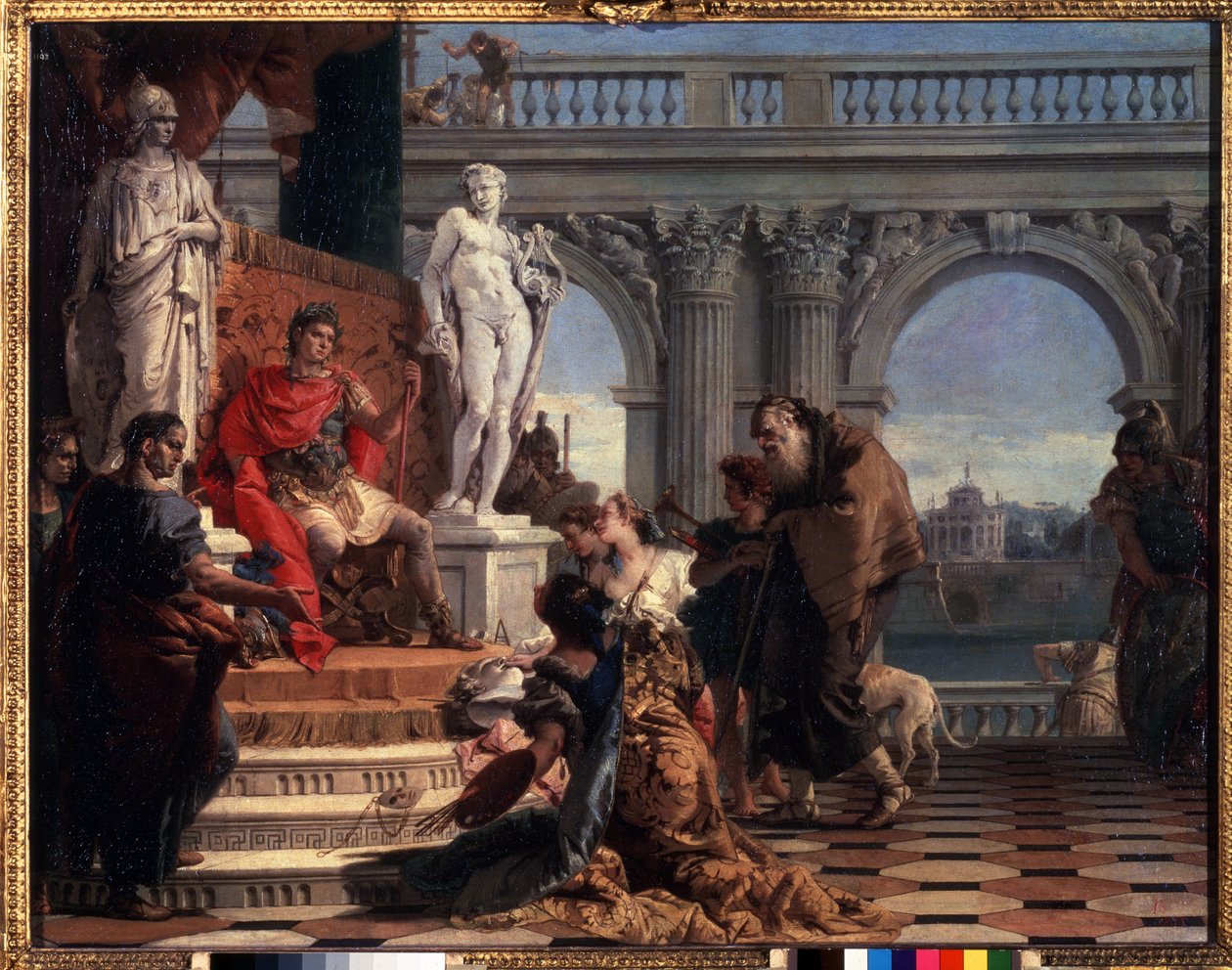 Maecenas يقدم الفنون إلى أغسطس. Caius Cilnius Maecenas (أو Mecene) (حوالي 70 قبل الميلاد - 8 قبل الميلاد) سياسي روماني كرس ثروته وتأثيره لترويج الفنون والآداب بين بواسطة جيوفاني باتيستا تيبولو