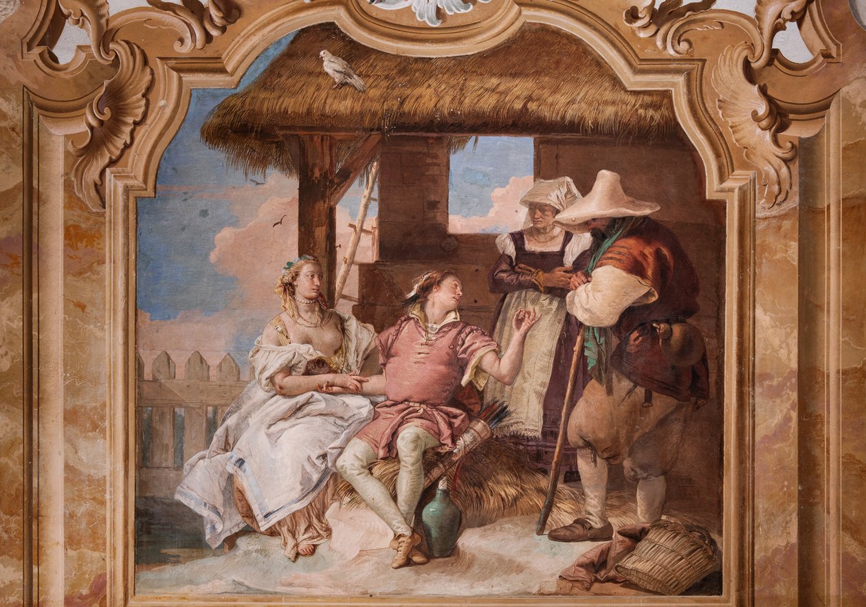 Palazzina (مبنى صغير): غرفة ثانية أو غرفة في Ariosto مع لوحات جدارية تمثل حلقات من "Orlando Furioso": "Angelica و Medoro في منزل الرعاة" بواسطة جيوفاني باتيستا تيبولو
