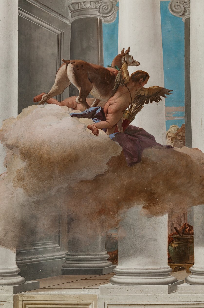 Palazzina (مبنى صغير) ، قاعة المدخل: "The Sacrifice of Iphigenia" ، تفاصيل الظبية التي أرسلها Artemis لتحل محل Iphigenia بواسطة جيوفاني باتيستا تيبولو