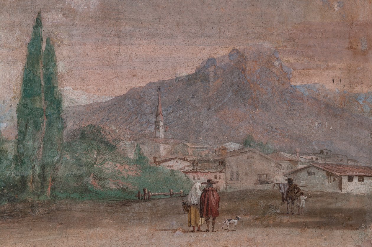 Palazzina (مبنى صغير): منظر للغرفة الأولى ولوحاتها الجدارية التي تمثل حلقات من الإلياذة: "كيوبيد مع أسهم تحلق فوق منظر طبيعي لمدينة البندقية" ، تفاصيل تتعلق بالمناظر الطبيعية بواسطة جيوفاني باتيستا تيبولو