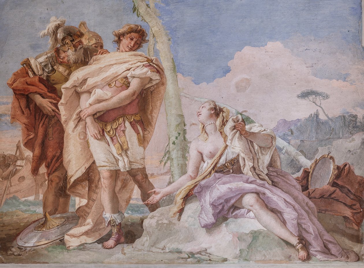 Palazzina (مبنى صغير): منظر للغرفة الرابعة أو Torquato Tasso ، مع لوحات جدارية تمثل حلقات "Jerusalem Delivered": "Rinaldo ، برفقة Ubaldo و Carlo ، يتخلى عن Armida" بواسطة جيوفاني باتيستا تيبولو