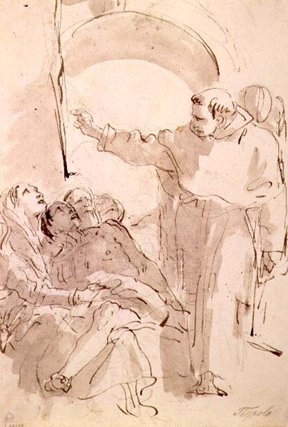 معجزة القديس أنطونيوس بادوا ، حوالي عام 1760 (قلم وحبر ، يغسل على الطباشير الأسود) بواسطة جيوفاني باتيستا تيبولو