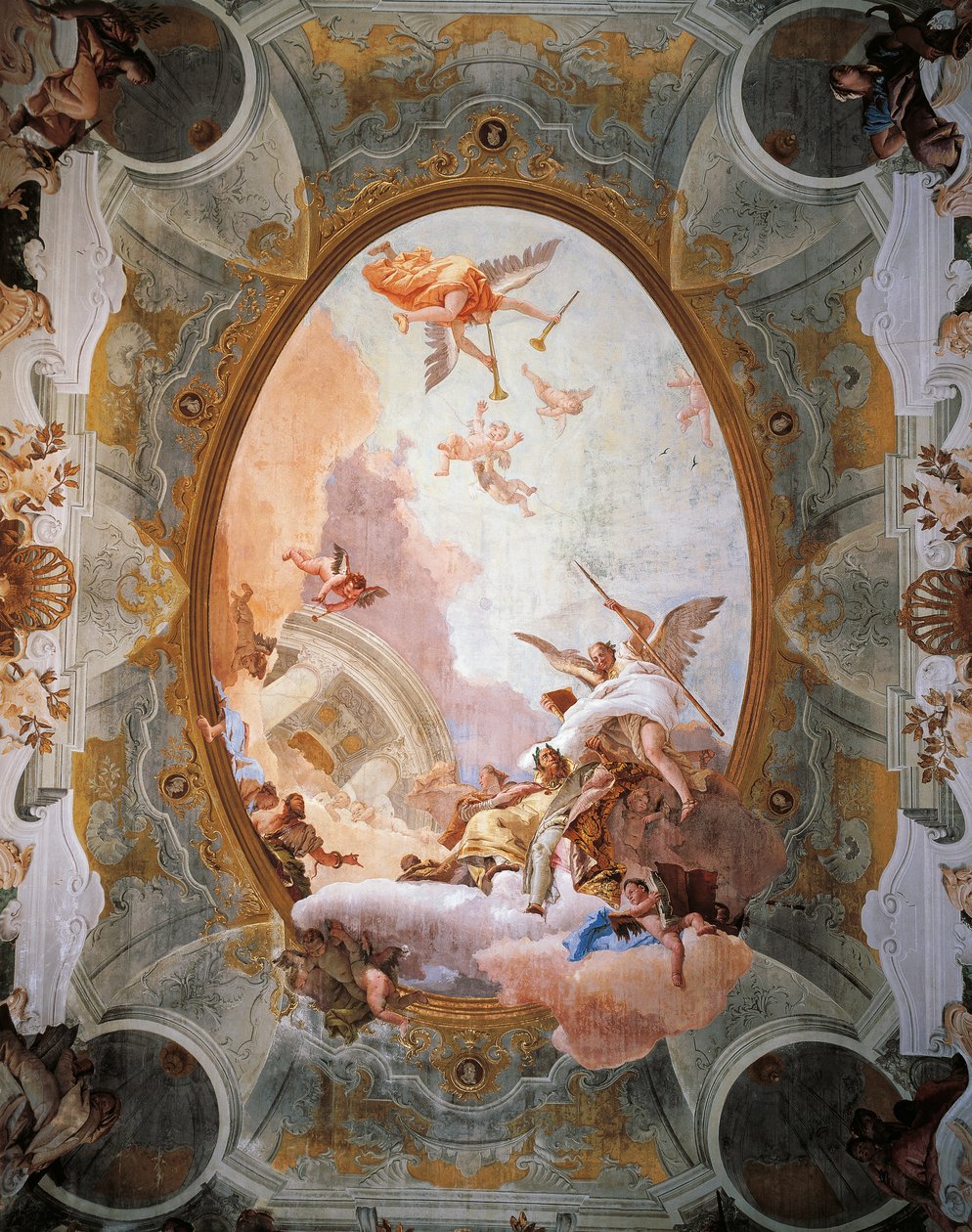 Allegory of Merit Accompanied by Nobility and Virtue, by Giambattista Tiepolo (1696-1770). Ceiling of the Throne Room, Ca 