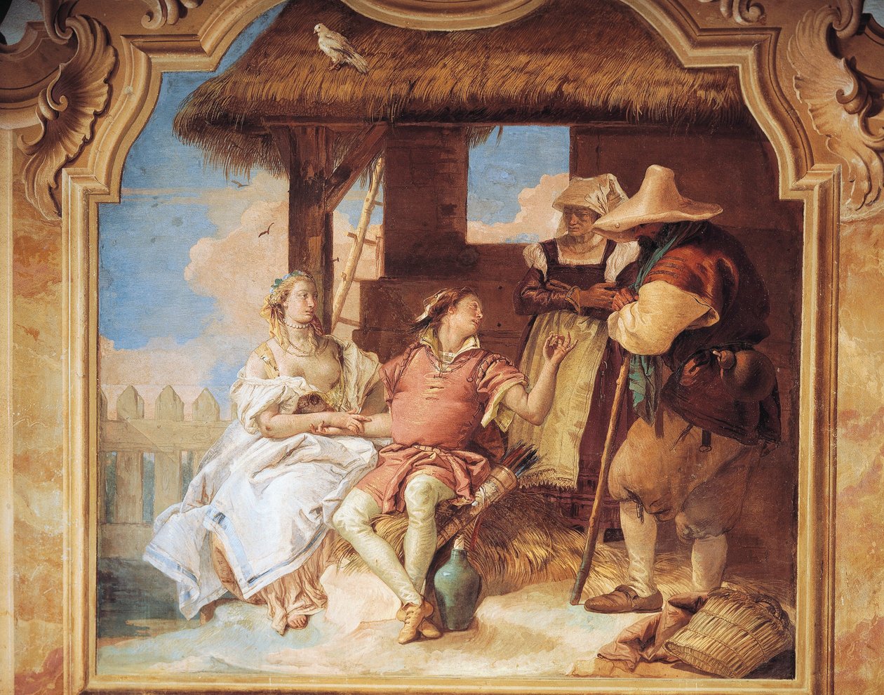 Angelica and Medoro taking leave of peasants by Giambattista Tiepolo from Nani Room of the Frenzy of Orlando in Villa Valmarana, fresco بواسطة جيوفاني باتيستا تيبولو
