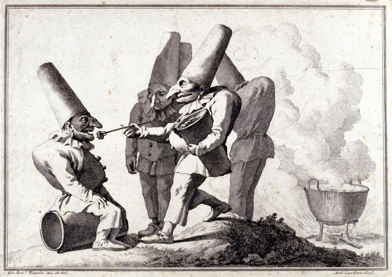 مجموعة Pulcinella (Polichinelle الإيطالية). رسم بالقلم الجاف وغسله بقلم رصاص بقلم جيوفاني باتيستا (جيامباتيستا) تيبولو (1696-1770). بواسطة جيوفاني باتيستا تيبولو