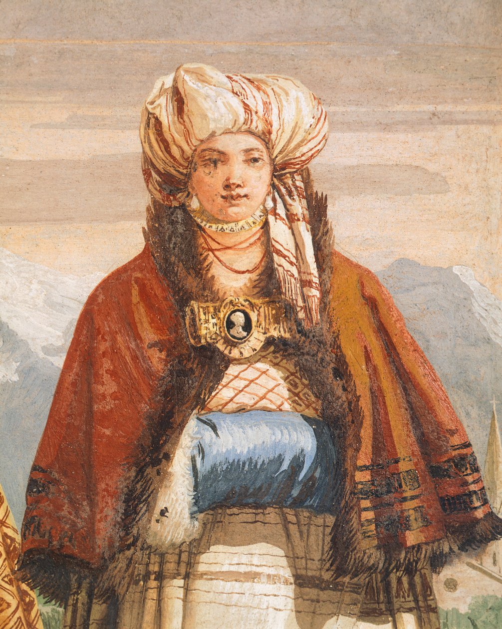 Winter walk, by Giambattista Tiepolo (1696-1770), fresco, detail, The Gothic Room, Guest Quarters of Villa Valmarana ai Nani, Vicenza, Italy بواسطة جيوفاني باتيستا تيبولو