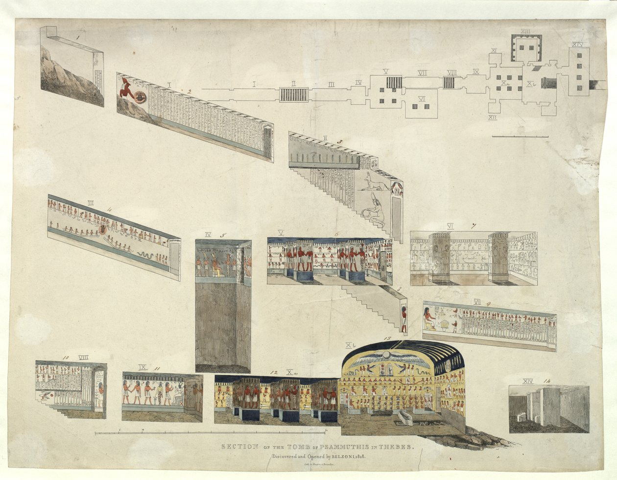 قسم من قبر Psammuthis في طيبة ، اكتشفه وافتتحه بيلزوني في عام 1818 بواسطة جيوفاني باتيستا بيلزوني