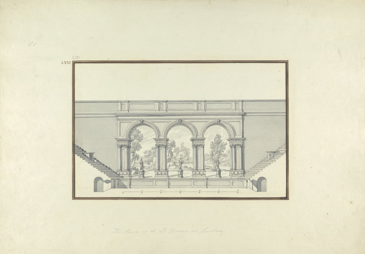 إعادة بناء المسرح الثاني في Laodicea ، c.1750 (قلم وحبر وغسل على الجرافيت على ورق مدبب) بواسطة جيوفاني باتيستا بورا