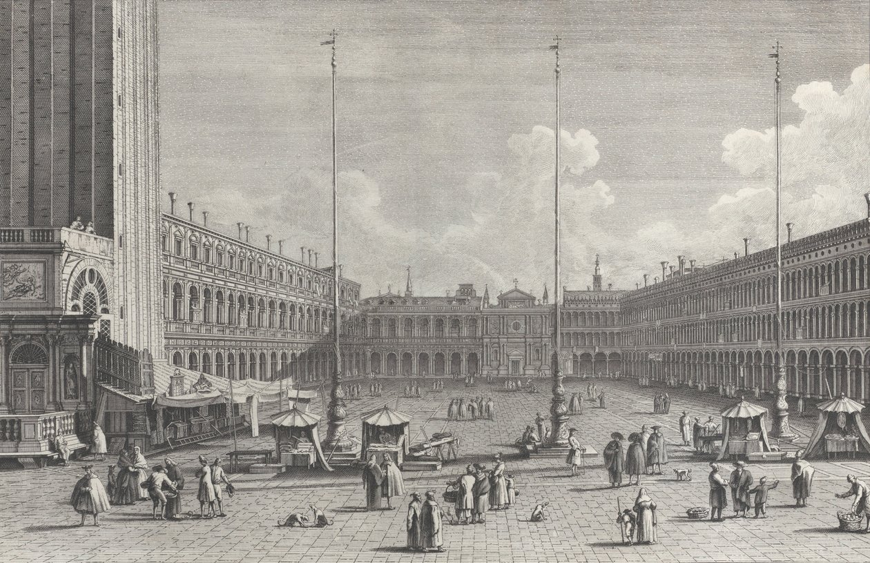 منظر لساحة سان ماركو ، مع كنيسة سان جيمينيانو في النهاية ، وأشكال و ... ، 1763. بواسطة جيوفاني باتيستا بروستولوني