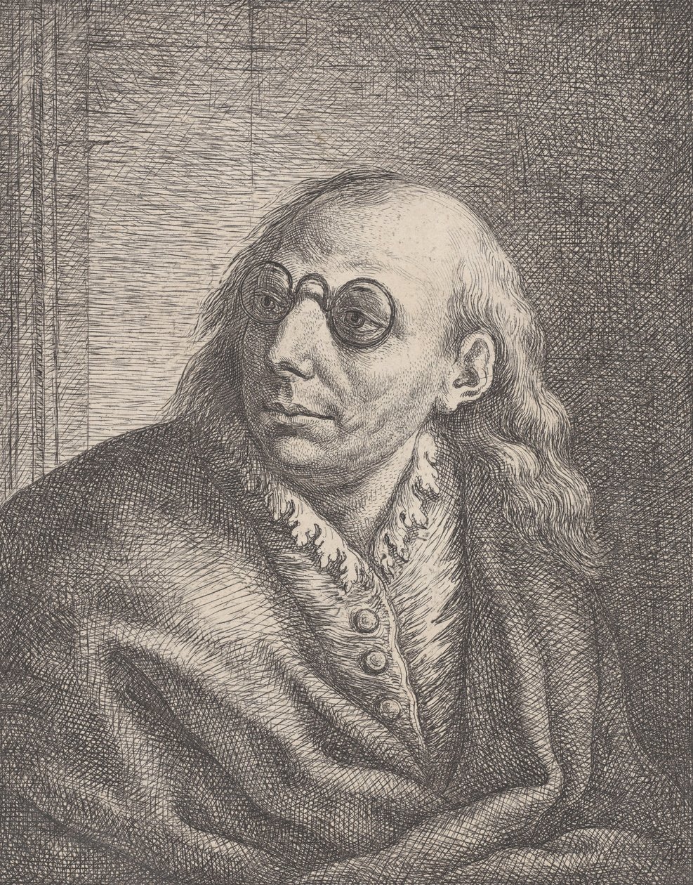 صورة لوكا جيوردانو ، مرتديًا نظارة دائرية وينظر إلى اليسار ، 1692-1727. ، 1692-1727. بواسطة جيوفاني باتيستا كاتينارو