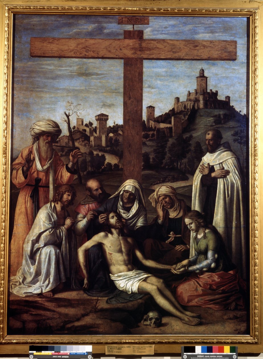 "" ترسب "" نقش "" INRI "" على الصليب. لوحة لجيوفاني باتيستا سيما دا كونيجليانو (حوالي 1459-1517) قاتمة من القرن السادس عشر 199x148 سم متحف بوشكين ، موسكو بواسطة جيوفاني باتيستا سيما دا كونجليانو