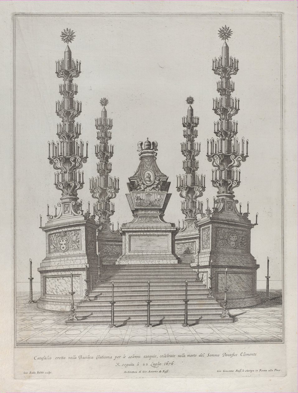 Catafalque لـ Pope Clement X: هيكل مركزي مرتفع على منصة 15 متدرجة ، مع c ... ، 1676. بواسطة جيوفاني باتيستا فالدا