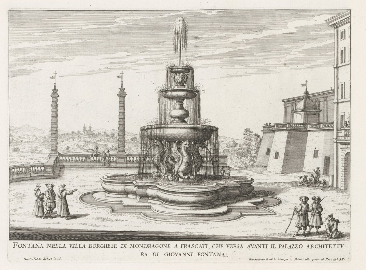 Fontein in de tuinen van de Villa Mondragone te Frascati نافورة في فيلا بورغيزي في موندراجوني في فراسكاتي (...) (العنوان على الكائن) نوافير فيلات فراسكاتي (عنوان السلسلة) فونتينين فان فراسكاتي (عنوان المسلسل) بواسطة جيوفاني باتيستا فالدا