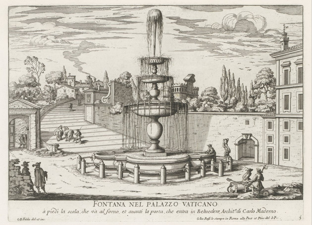 نافورة في الفاتيكان Fontana nel Palazzo Vaticano (العنوان على الكائن) Fontane di Roma (عنوان السلسلة) Fountains of Rome (عنوان السلسلة) بواسطة جيوفاني باتيستا فالدا