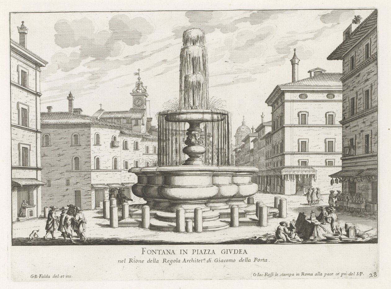 Fontein op Piazza Giudia في روما نافورة في ساحة جيوديا (العنوان على القطعة) نوافير روما (عنوان السلسلة) فونتينين فان روما (عنوان المسلسل) بواسطة جيوفاني باتيستا فالدا