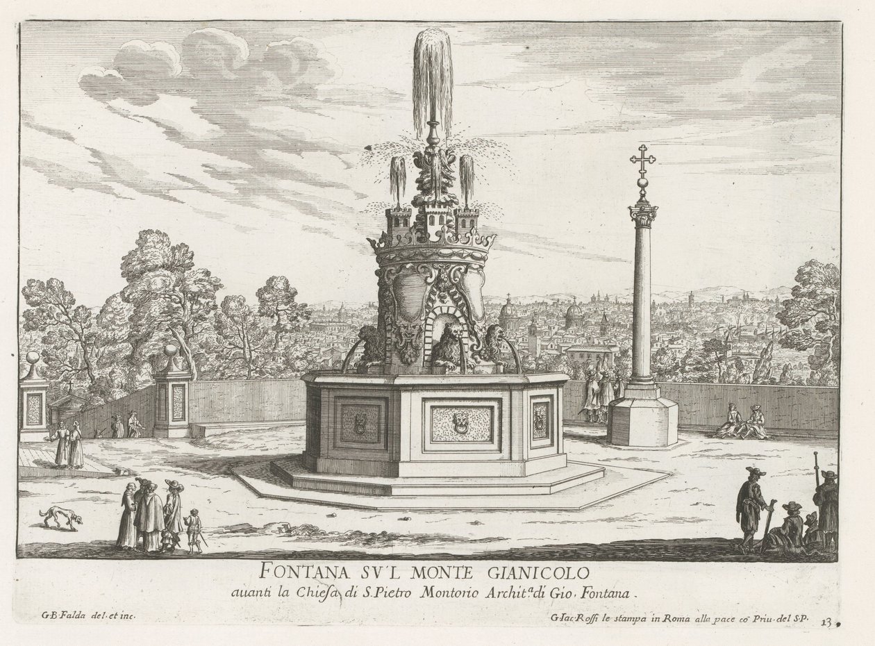 Fontein op Piazza San Pietro في Montorio op de Janiculumberg te Rome نافورة في مونتي جيانيكولو (العنوان على الجسم) نوافير روما (عنوان السلسلة) فونتينين فان روما (عنوان المسلسل) بواسطة جيوفاني باتيستا فالدا