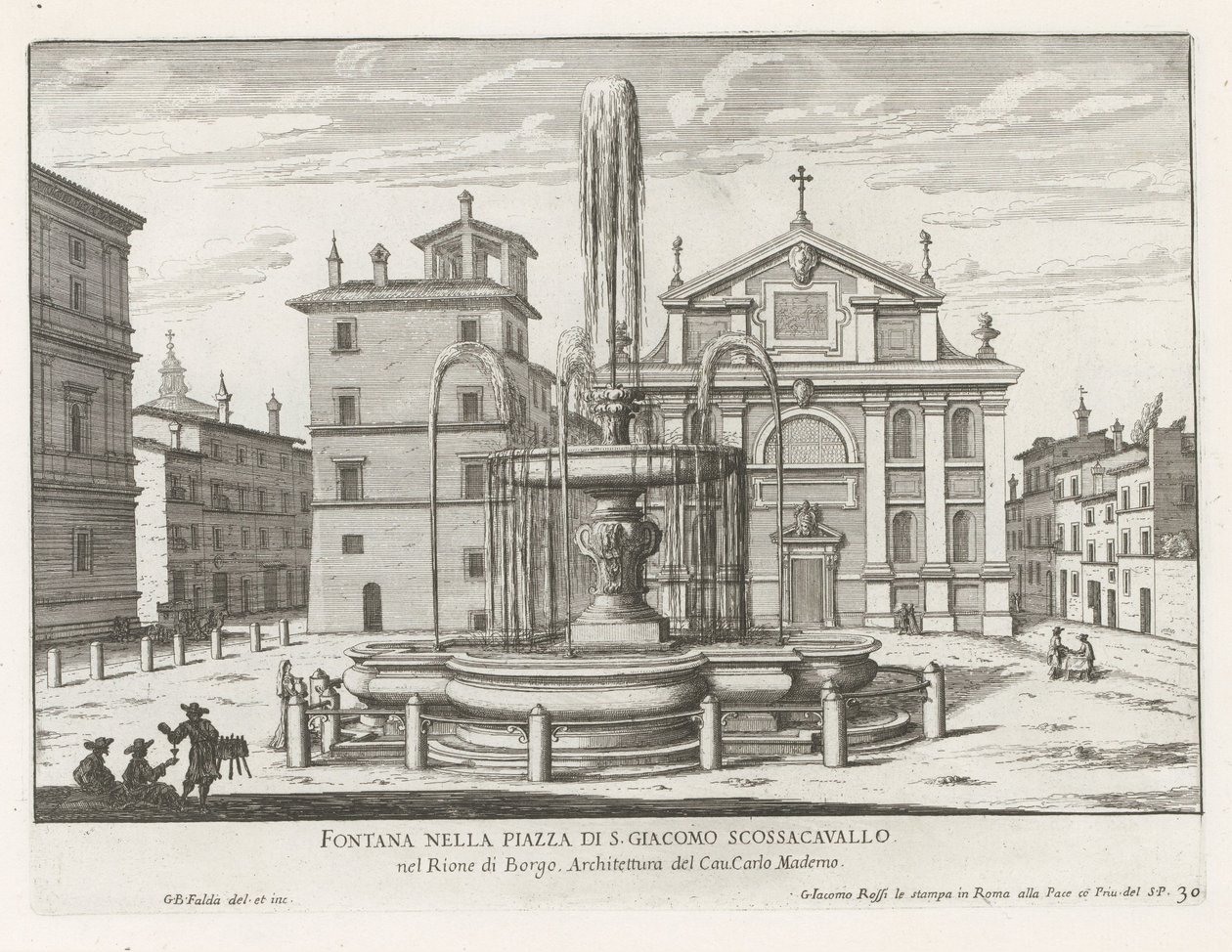 Fontein op Piazza Scossacavalli te Rome نافورة في ساحة بيازا دي جياكومو سكوساكافالو (العنوان على الجسم) نوافير روما (عنوان السلسلة) فونتينين فان روما (عنوان المسلسل) بواسطة جيوفاني باتيستا فالدا