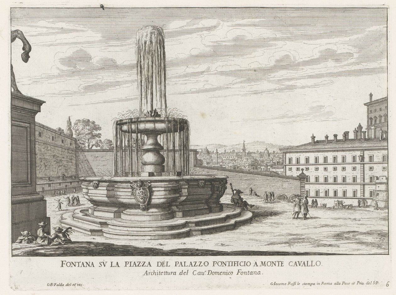 Fontein op Piazza del Quirinale في روما نافورة في ساحة القصر البابوي في مونتي كافالو (العنوان على الجسم) نوافير روما (عنوان السلسلة) فونتينين فان روما (عنوان المسلسل) بواسطة جيوفاني باتيستا فالدا