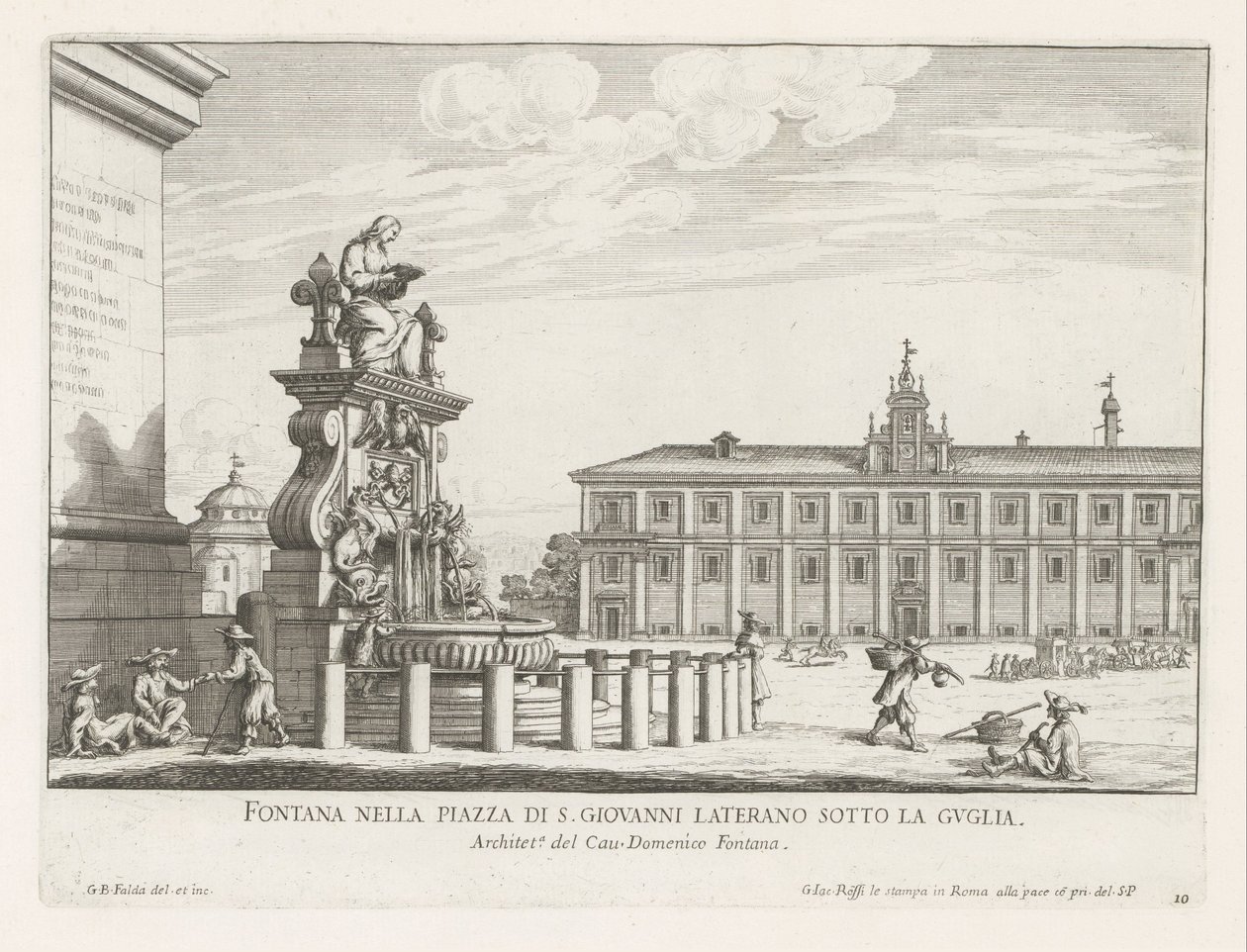 Fontein op Piazza di San Giovanni in Laterano te Rome نافورة في ساحة بيازا دي جيوفاني لاتيرانو تحت البرج (العنوان على الجسم) نوافير روما (عنوان السلسلة) فونتينين فان روما (عنوان المسلسل) بواسطة جيوفاني باتيستا فالدا