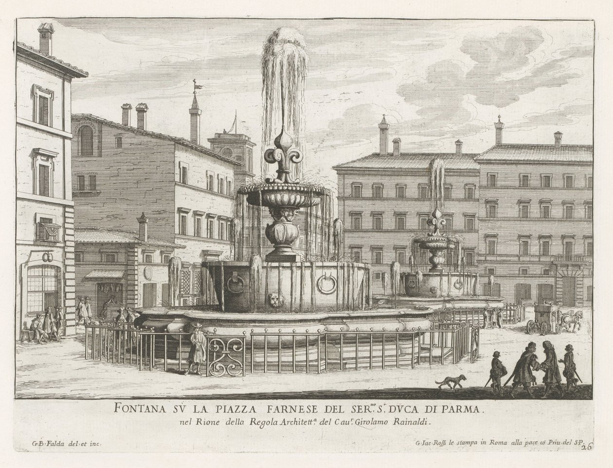 Fonteinen op Piazza Farnese في روما نافورة في ساحة فارنيز للسير.مو إس آر دوكا دي بارما (العنوان على الكائن) نوافير روما (عنوان السلسلة) فونتينين فان روما (عنوان المسلسل) بواسطة جيوفاني باتيستا فالدا