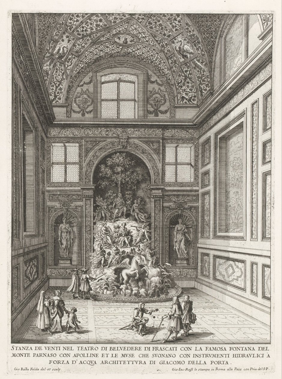 Stanza dei Venti في de tuinen van de Villa Aldobrandini te Frascati غرفة الرياح في مسرح بلفيدير في فراسكاتي (...) (العنوان على الكائن) نوافير فيلات فراسكاتي (عنوان السلسلة) فونتينين فان فراسكاتي (عنوان المسلسل) بواسطة جيوفاني باتيستا فالدا