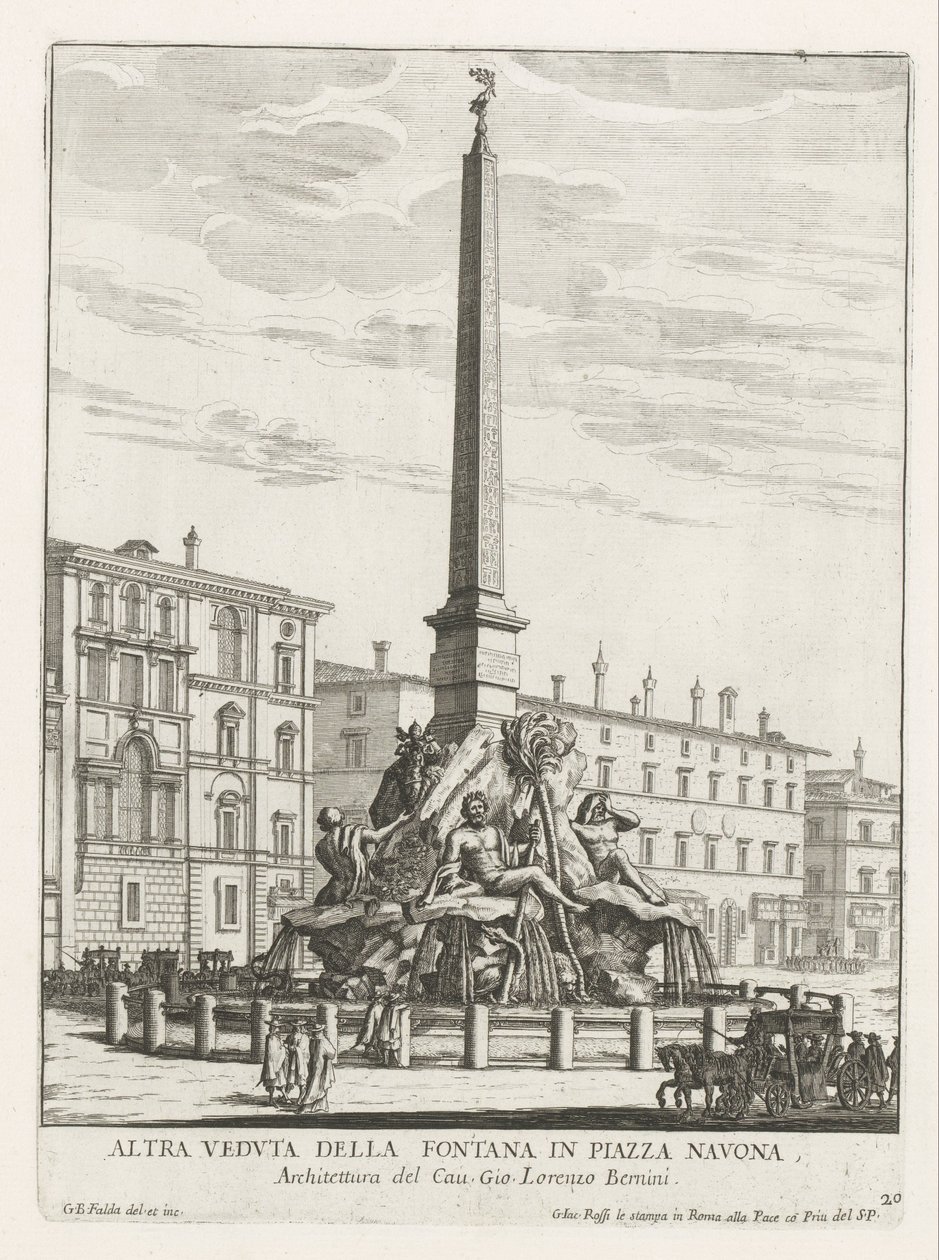 Vierstromenfontein op Piazza Navona te Rome Fountain in Piazza Navona (العنوان على الكائن) نوافير روما (عنوان السلسلة) Fonteinen van Rome (عنوان السلسلة) بواسطة جيوفاني باتيستا فالدا