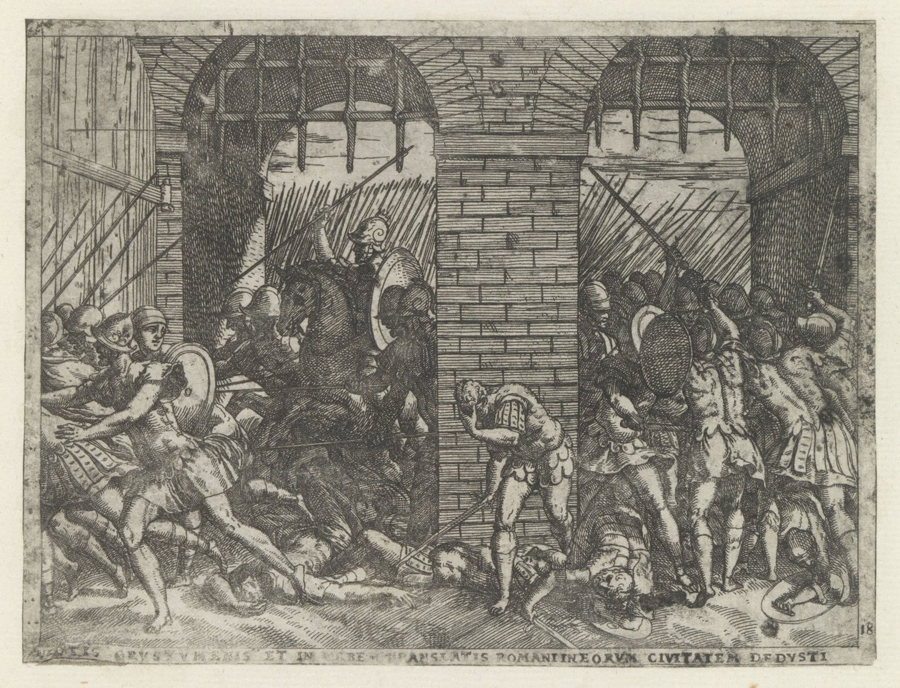 Romeinse soldaten vallen Crustumerium binnen ضحية Crustumeni (...) محروم من جنسيته (اللقب على الشيء) ليفين فان رومولوس أون ريموس (عنوان المسلسل) بواسطة جيوفاني باتيستا فونتانا