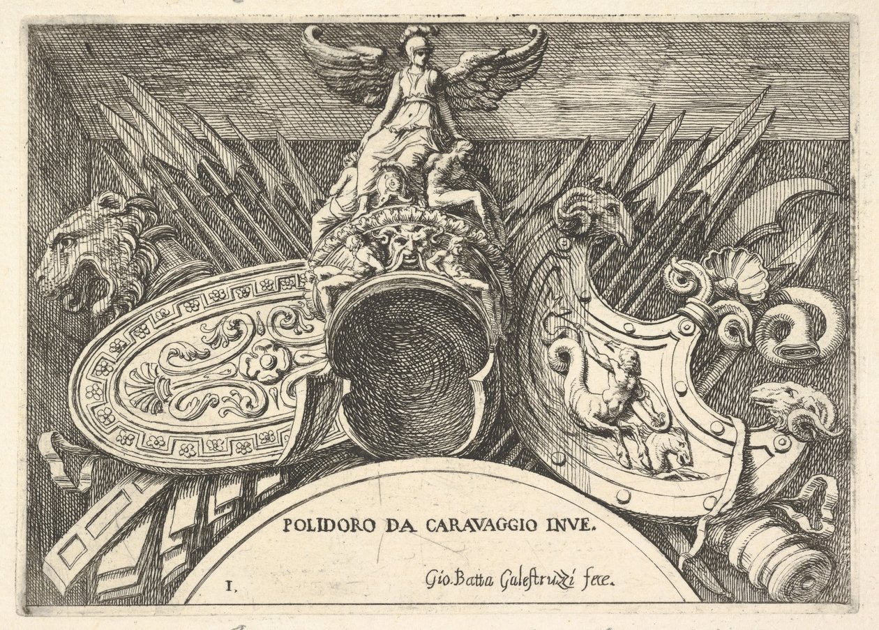 اللوحة 1: تذكارات الأذرع الرومانية من الزخارف فوق النوافذ في الطابق الثاني ... ، 1656-1658. بواسطة جيوفاني باتيستا جاليستروزي