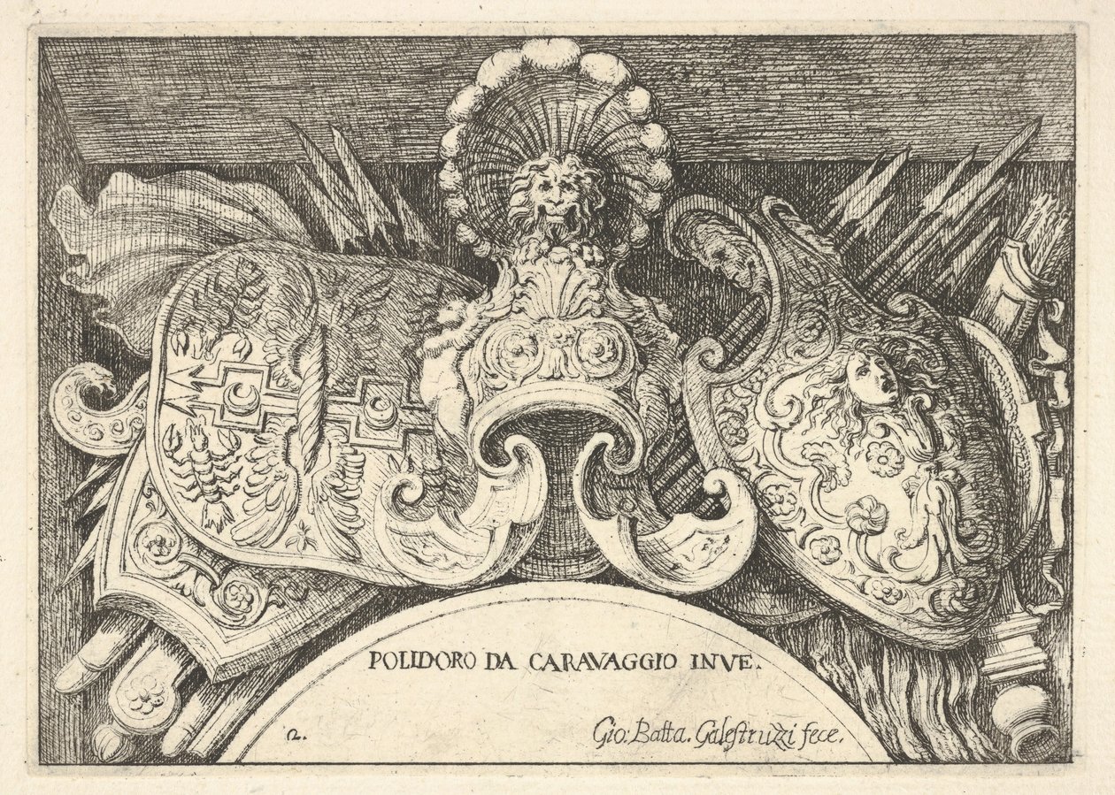 اللوحة 2: تذكارات الأذرع الرومانية من الزخارف فوق النوافذ في الطابق الثاني ... ، 1656-1658. بواسطة جيوفاني باتيستا جاليستروزي