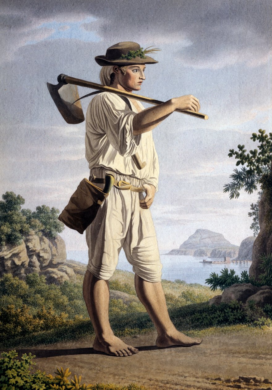 Farmer in the background of Campi Flegrei, by Giovan Battista Lusieri (ca 1755-1821), watercolour on paper, 32x23 cm, Italy بواسطة جيوفاني باتيستا لوسيري