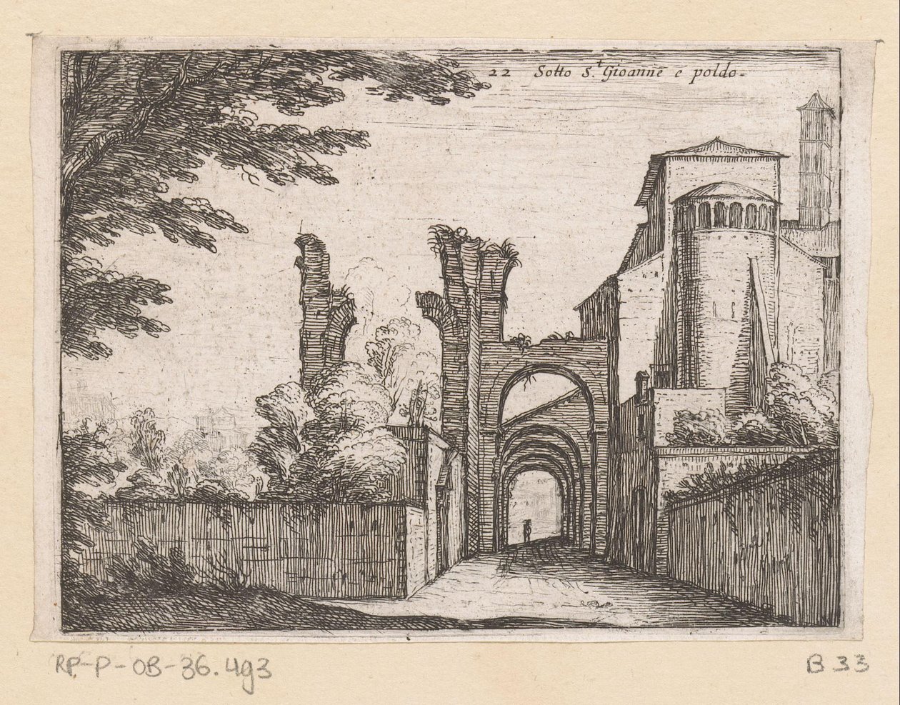 Clivus Scauri في دي سانتي جيوفاني إي باولو Sotto S.t Gioanne e poldo (العنوان على الكائن) Gezichten op Rome (عنوان المسلسل) بعض وجهات النظر ووجهات النظر للأماكن غير المأهولة في روما (عنوان السلسلة) بواسطة جيوفاني باتيستا ميركاتي