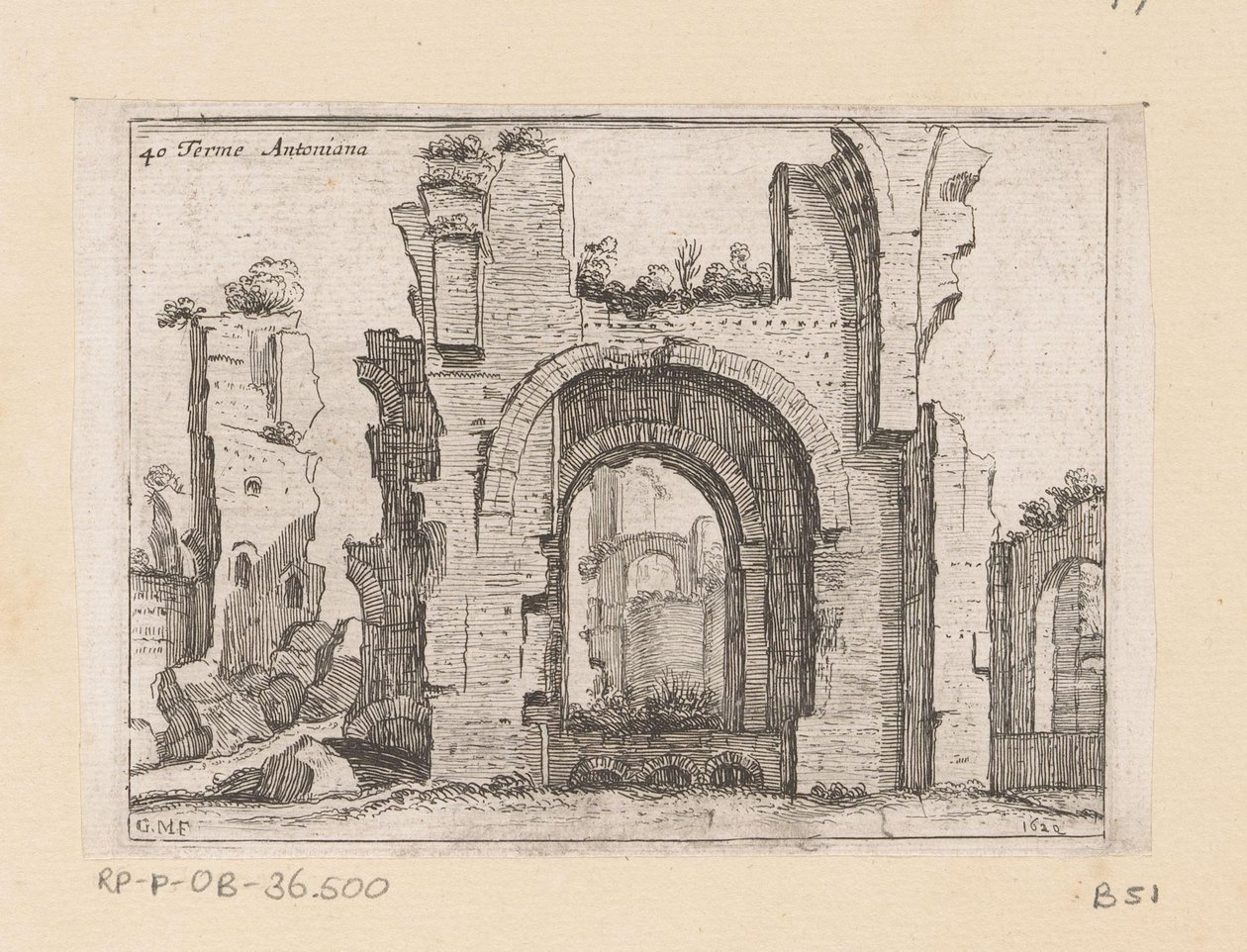 رستن فان دي ثيرمن فان كركلا تي روما تيرمي أنتونيانا (العنوان على الكائن) Gezichten op Rome (عنوان المسلسل) بعض وجهات النظر ووجهات النظر للأماكن غير المأهولة في روما (عنوان السلسلة) بواسطة جيوفاني باتيستا ميركاتي