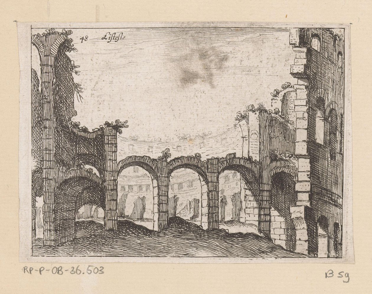 بقايا الكولوسيوم في روما ليستيسو (العنوان على الكائن) مشاهد من روما (عنوان السلسلة) Alcune vedute et prospettive di luoghi dishabitati di Roma (عنوان السلسلة) بواسطة جيوفاني باتيستا ميركاتي