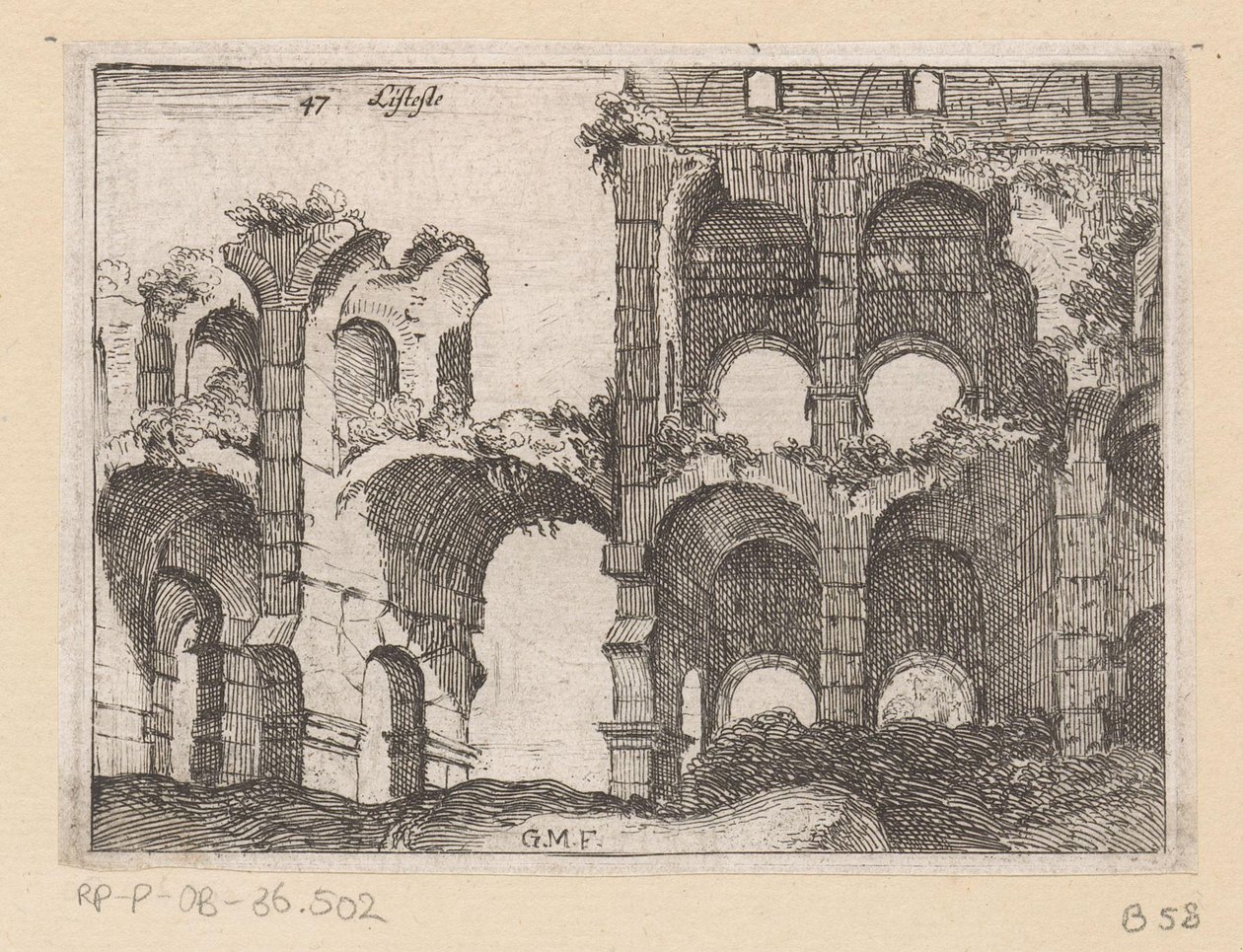 بقايا الكولوسيوم في روما Listesso (العنوان على الكائن) مناظر من روما (عنوان المسلسل) Alcune vedute et prospettive di luoghi dishabitati di Roma (عنوان المسلسل) بواسطة جيوفاني باتيستا ميركاتي
