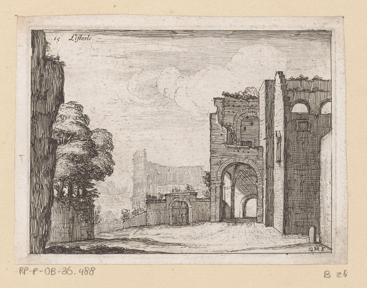 أطلال الكولوسيوم في روما Listesso (العنوان على الكائن) مناظر من روما (عنوان المسلسل) Alcune vedute et prospettive di luoghi dishabitati di Roma (عنوان المسلسل) بواسطة جيوفاني باتيستا ميركاتي