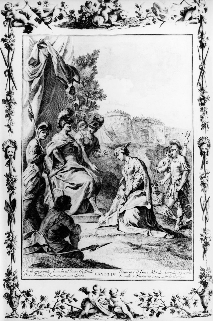 Eustathius يتوسط لصالح Armida مع Godfrey of Bouillon ، كانتو الرابع ، القدس تسليم بواسطة جيوفاني باتيستا بيازيتا