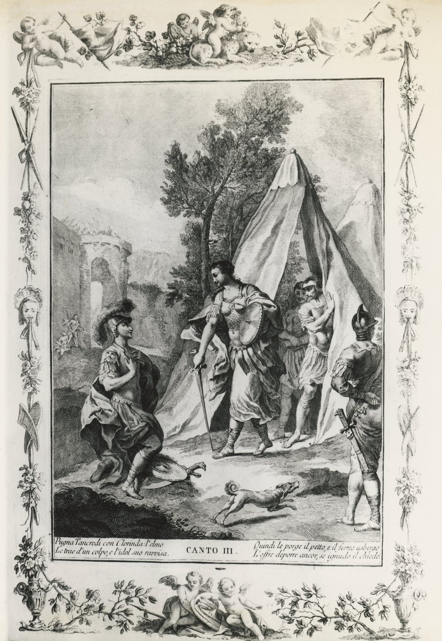 تسليم القدس ، كانتو الثالث ، رسم بياني لجيوفاني باتيستا بيازيتا (1683-1754) لقصيدة توركواتو تاسو (1544-1595) ، طبعة نُشرت في البندقية عام 1745 ، إيطاليا بواسطة جيوفاني باتيستا بيازيتا