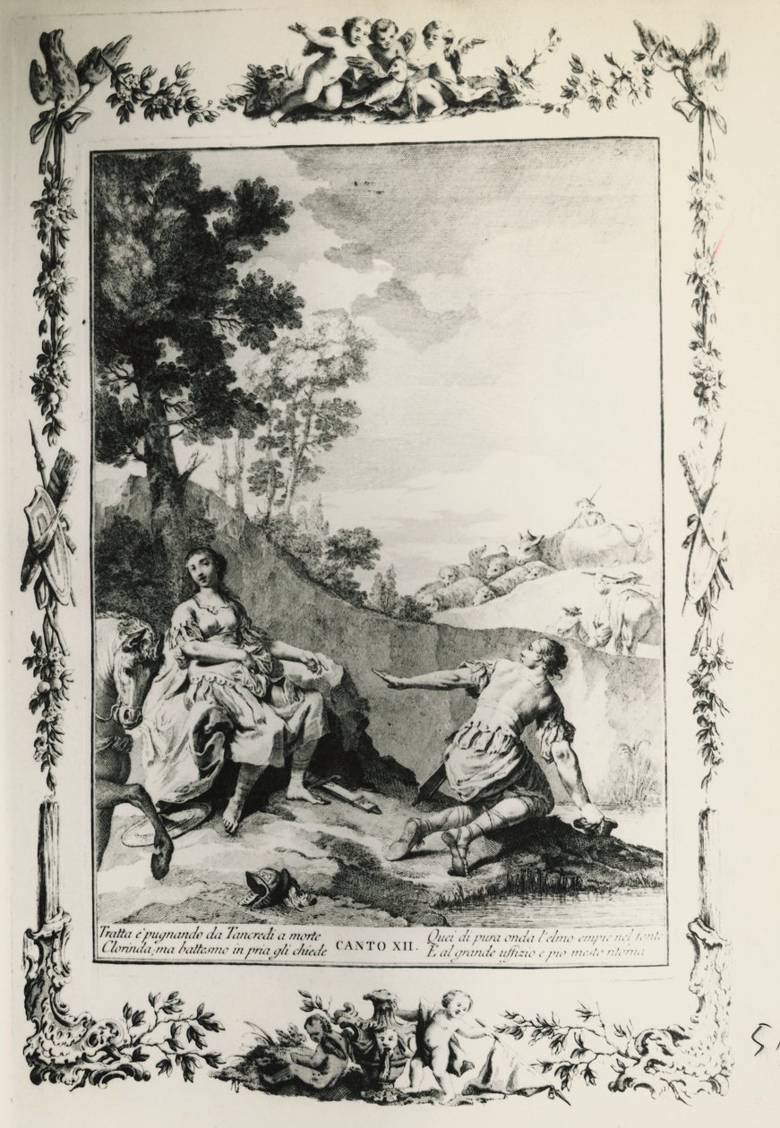 تسليم القدس ، كانتو الثاني عشر ، رسم توضيحي لجيوفاني باتيستا بيازيتا (1683-1754) لقصيدة توركواتو تاسو (1544-1595) ، طبعة نُشرت في البندقية عام 1745 ، إيطاليا بواسطة جيوفاني باتيستا بيازيتا