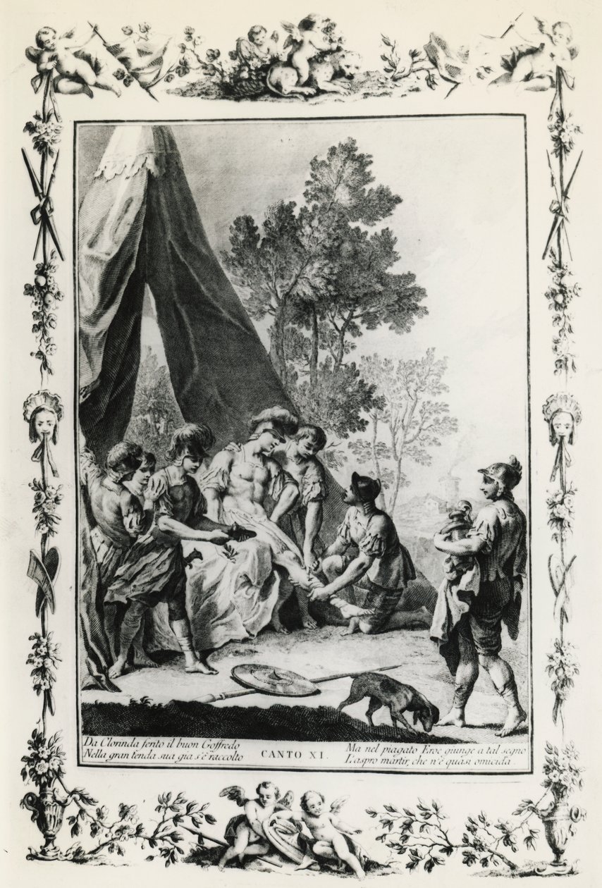 تسليم القدس ، رسم كانتو الحادي عشر لجيوفاني باتيستا بيازيتا (1683-1754) لقصيدة توركواتو تاسو (1544-1595) ، طبعة نُشرت في البندقية عام 1745 ، إيطاليا بواسطة جيوفاني باتيستا بيازيتا