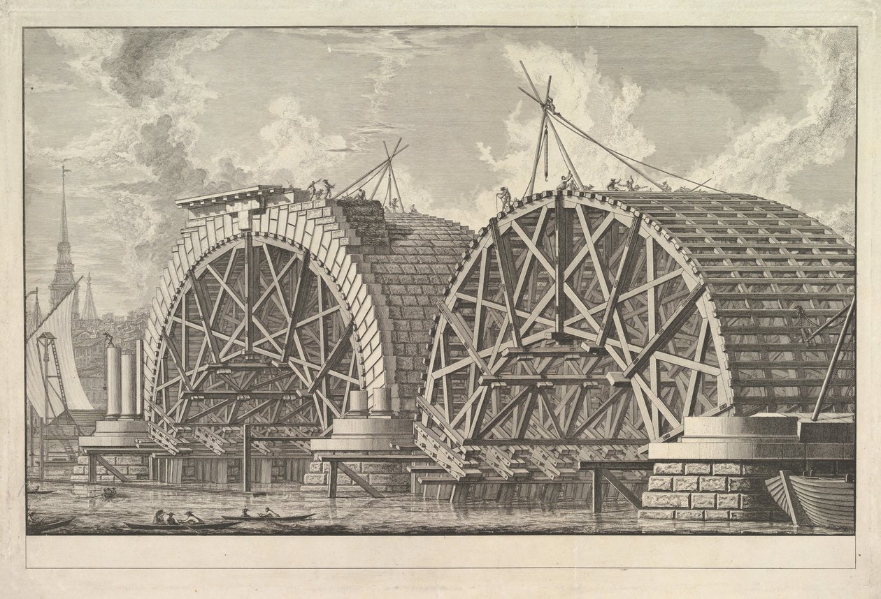 منظر لجزء من الجسر المقصود في بلكفريرس ، لندن ، كاليفورنيا. 1764. بواسطة جيوفاني باتيستا بيرانيسي