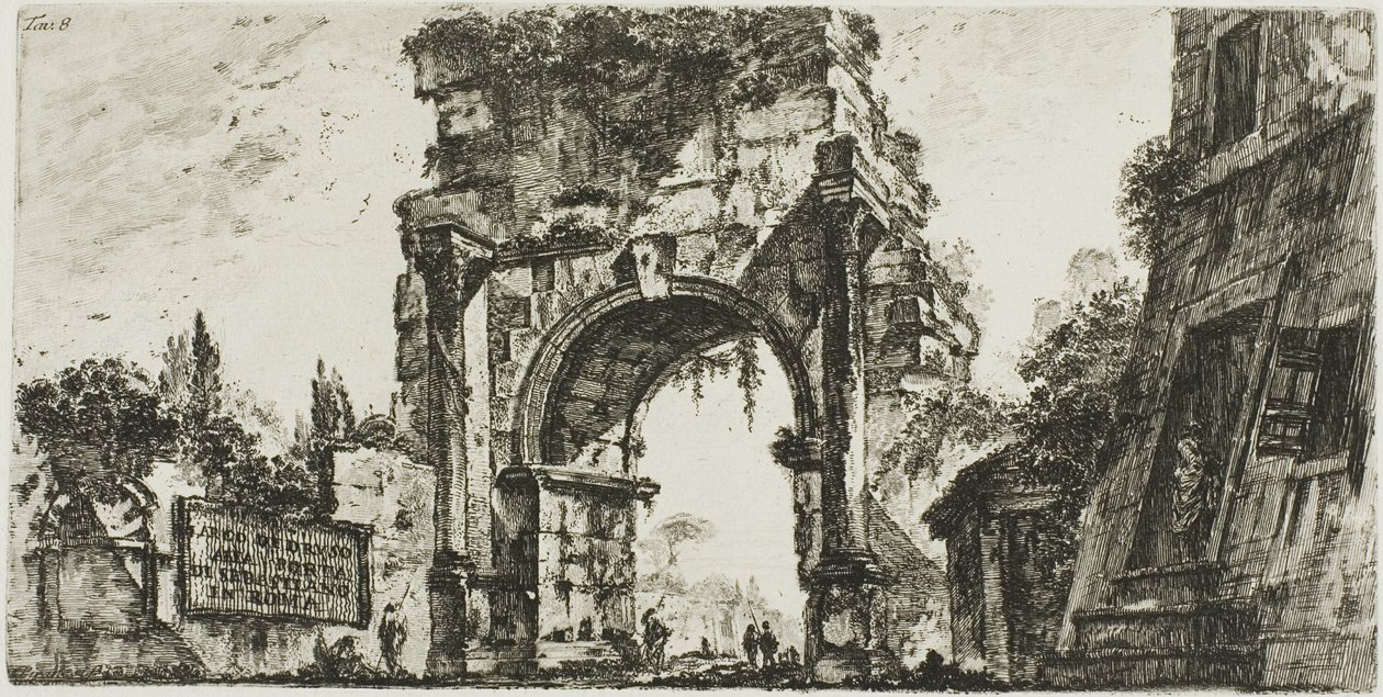 قوس Drusus في Porta S. Sebastiano في روما ، اللوحة 8 من بعض مناظر أقواس النصر والآثار الأخرى بواسطة جيوفاني باتيستا بيرانيسي