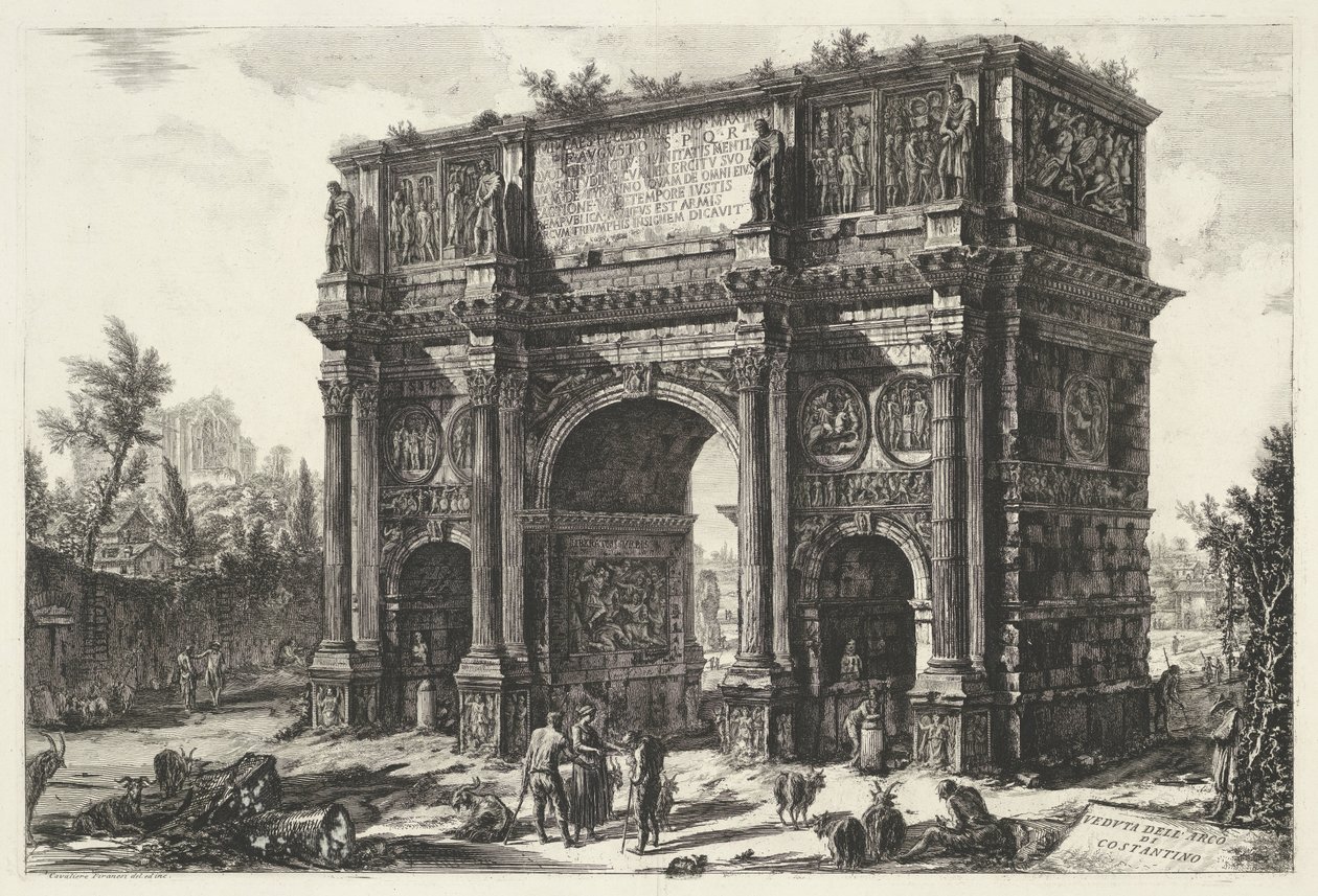 بوج فان كونستانتين تي روما منظر لقوس قسطنطين (العنوان على الجسم) Gezichten op Rome (عنوان المسلسل) مناظر لروما رسمها ونقشها المهندس المعماري جيامباتيستا بيرانيزي Ve (nez) iano (عنوان السلسلة) بواسطة جيوفاني باتيستا بيرانيسي