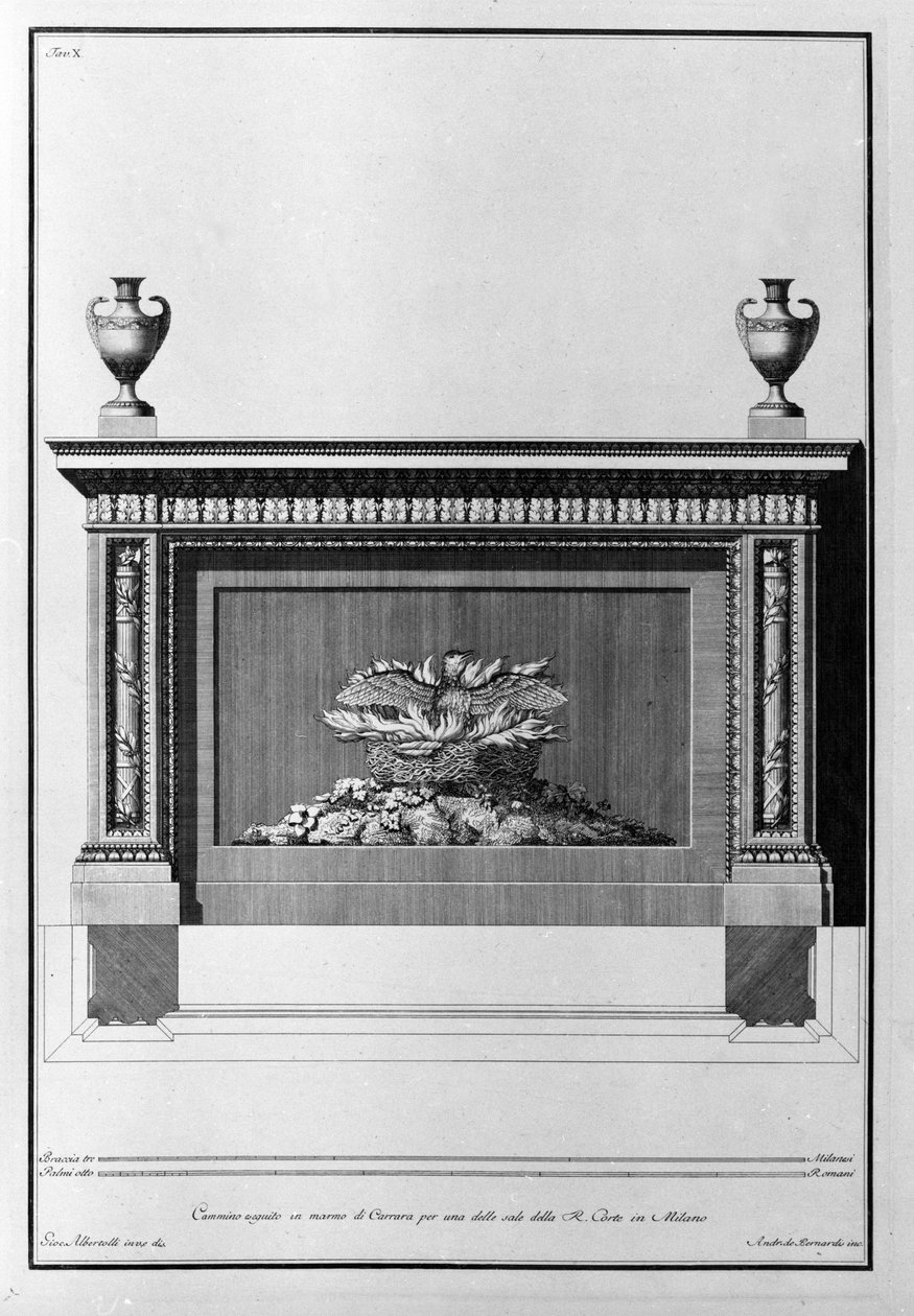مشروع مدفأة رخامية كارارا لغرفة المعيشة في ميلانو. رسم جيوفاني بيرانيزي (المعروف باسم Piranese) (1720-1778). بواسطة جيوفاني باتيستا بيرانيسي