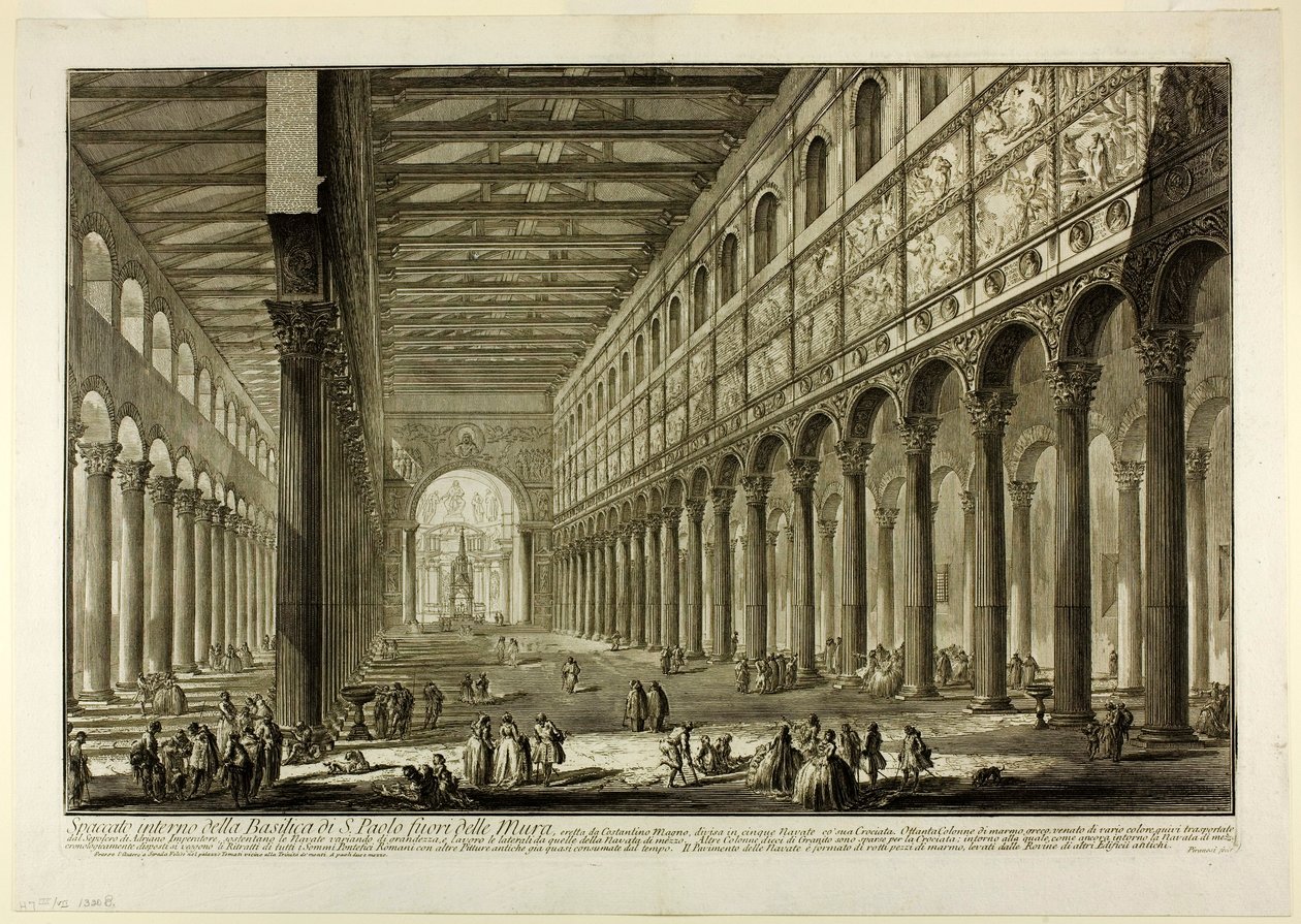 منظر مقطوع للجزء الداخلي من بازيليك S. Paolo fuori delle Mura [St. بول خارج الأسوار] ، من آراء روما بواسطة جيوفاني باتيستا بيرانيسي