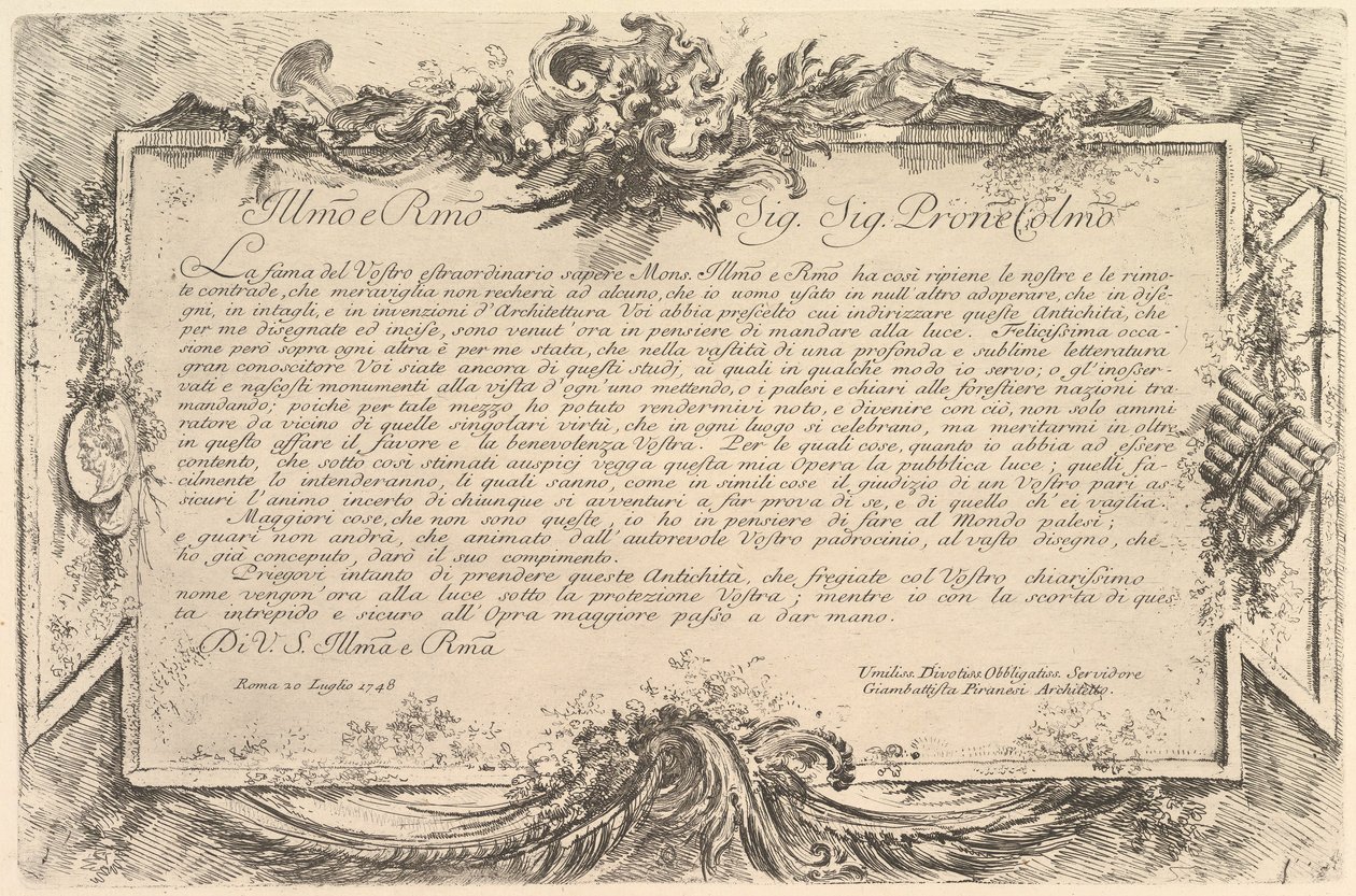 إهداء لجيوفاني بوتاري إهداء إلى بوتاري ، كاليفورنيا. 1748. بواسطة جيوفاني باتيستا بيرانيسي