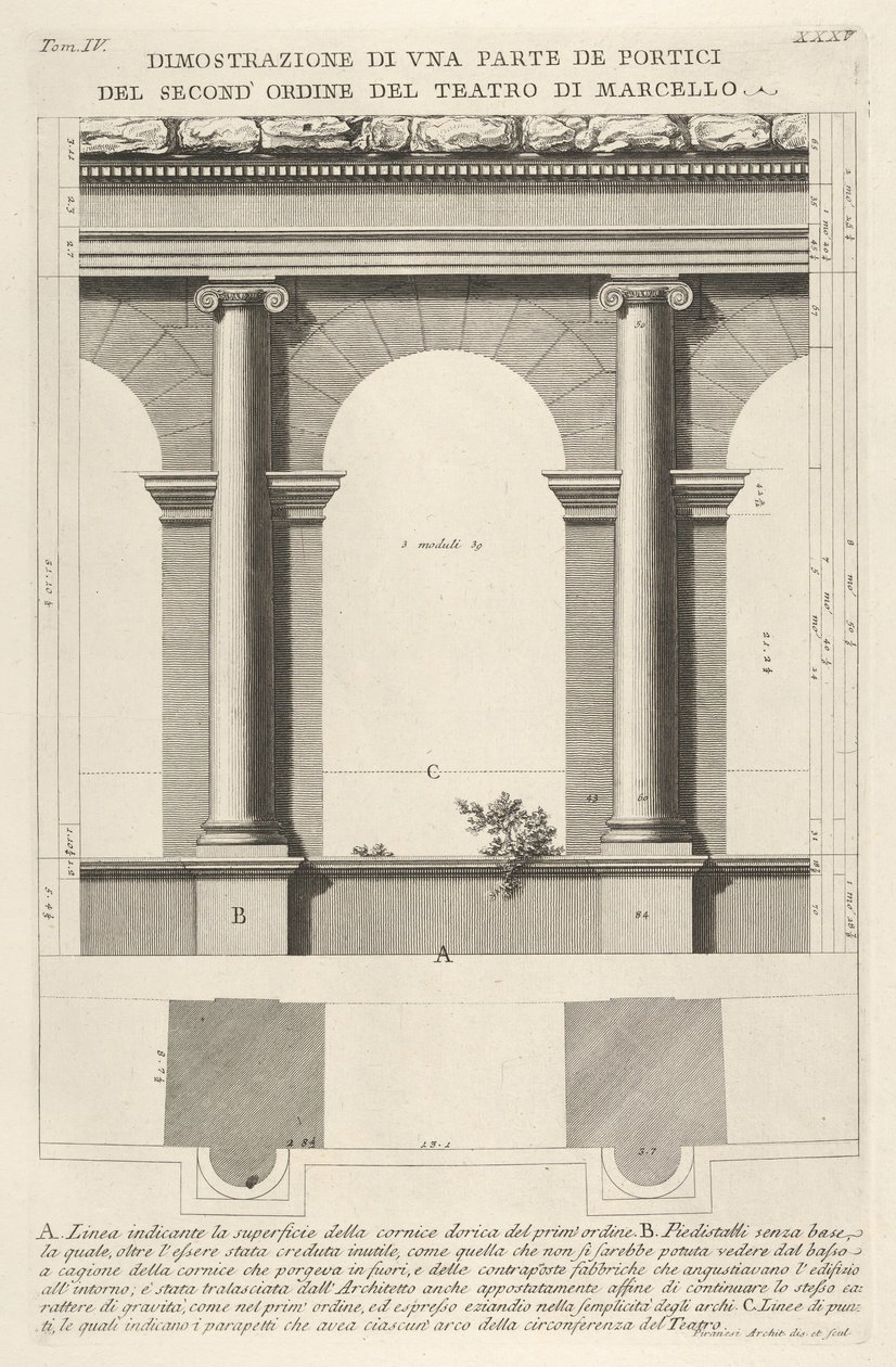 ارتفاع ومخطط الرواق من الدرجة الثانية في مسرح Marcellus Teatro di Marc ... ، 1756. بواسطة جيوفاني باتيستا بيرانيسي