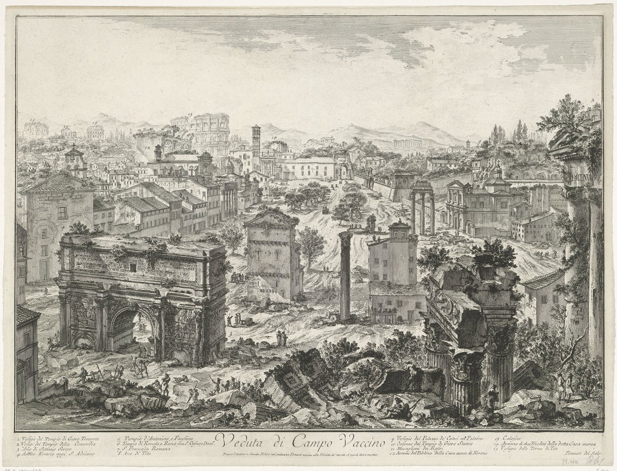 منتدى رومانوم تي روما منظر لكامبو فاتشينو (العنوان على الكائن) Gezichten op Rome (عنوان المسلسل) مناظر لروما رسمها ونقشها المهندس المعماري جيامباتيستا بيرانيزي Ve (nez) iano (عنوان السلسلة) بواسطة جيوفاني باتيستا بيرانيسي
